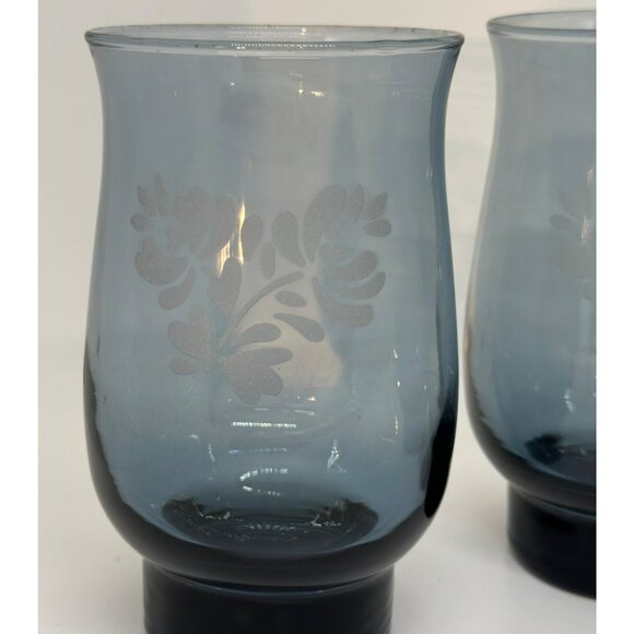 VTG Pfaltzgraff YORKTOWNE Etched Cobalt Blue Stemless Drinking Glasses Set of 3 - Picture 7 of 7